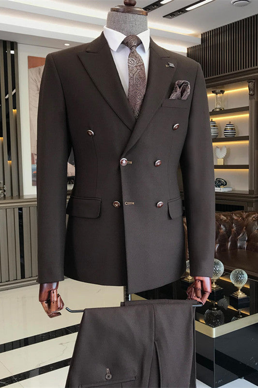 Black Close-Fitting Two-Piece Peaked Lapel Business Suit