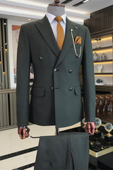 Bespoke Dark Green Peaked Lapel Slim Fit Business Men's Suit