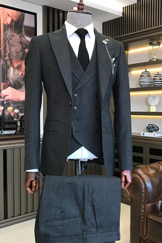 Bespoke Black Peaked Lapel 3-Piece Close-Fitting Business Suit