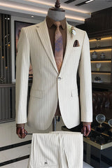 White Striped Notched Lapel Slim Fit Prom Suit