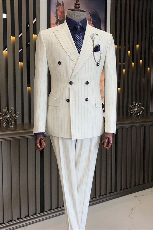 White Double-Breasted Peaked Lapel Prom Suit