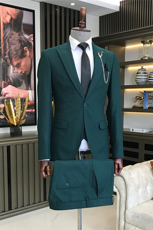 Formal Dark Green 3-Piece Peaked Lapel Business Men's Suit