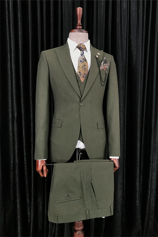 Dark Green Peaked Lapel Business Suit