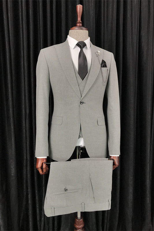 Gray Three-Piece Peaked Lapel Business Suit