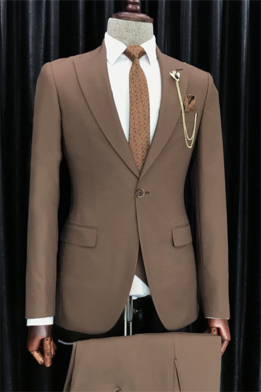 Deep Brown Slim Fit Peaked Lapel Business Suit