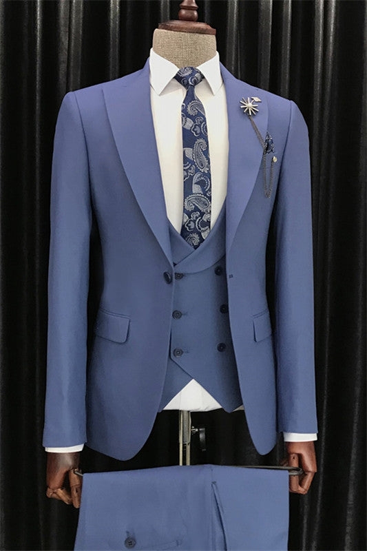 Royal Blue Three-Piece Peaked Lapel Prom Suit