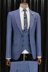 Royal Blue Three-Piece Peaked Lapel Prom Suit