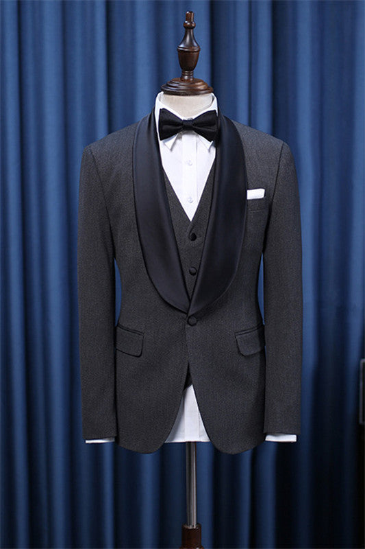 Dark Gray Stylish 3-Piece Shawl Lapel Wedding Suit