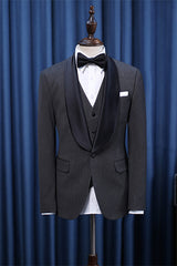 Dark Gray Stylish 3-Piece Shawl Lapel Wedding Suit