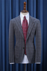 Dark Gray Close-Fitting Plaid Business Suit