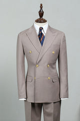 Striped Double-Breasted Peaked Lapel Suit