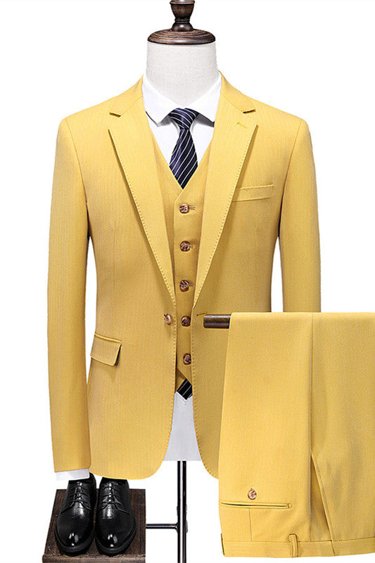 Stylish Yellow Notched Lapel Slim Fit Men's Prom Suit