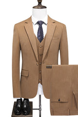 Brown Striped Three-Piece Prom Suit