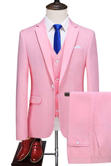 Pink Three-Piece Notched Lapel Prom Suit