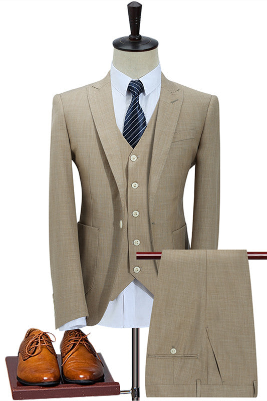 Dark Khaki Three-Piece Peaked Lapel Suit