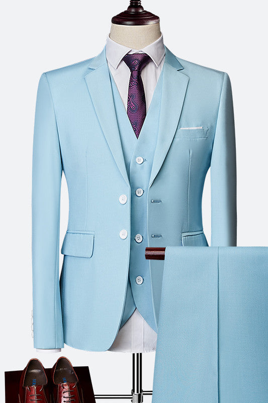 Modern Blue 3-Piece Slim Fit Notched Lapel Men's Suit