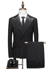 Black Double-Breasted Peaked Lapel Wedding Suit