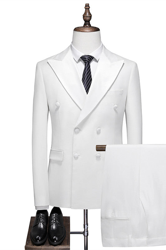 White Double-Breasted Close-Fitting Wedding Suit