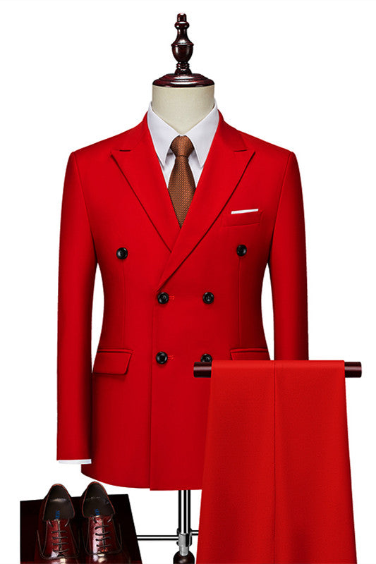 Red Slim Fit Double Breasted Peaked Lapel Men's Prom Suit