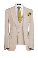 Beige Three-Piece Peaked Lapel Prom Suit