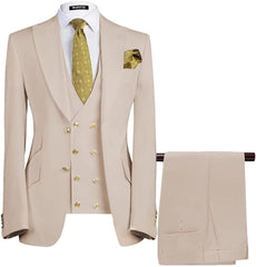 Beige Three-Piece Peaked Lapel Prom Suit