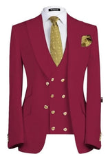 Burgundy Three-Piece Peaked Lapel Prom Suit