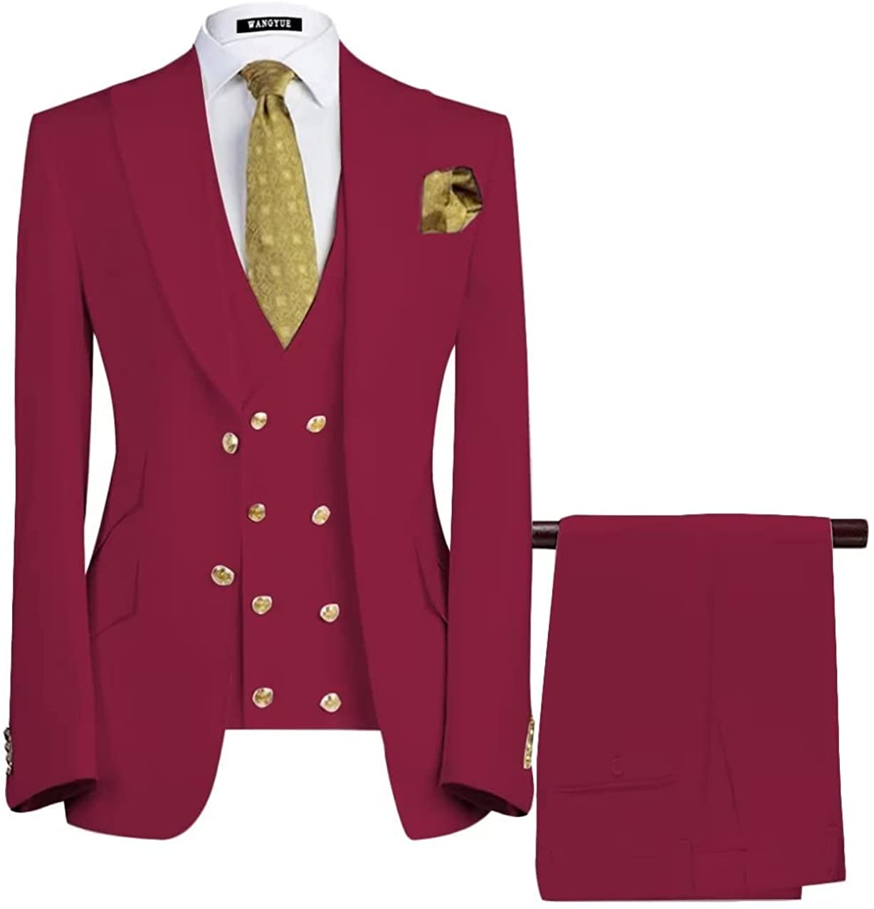 Burgundy Three-Piece Peaked Lapel Prom Suit