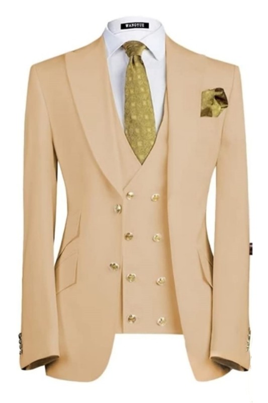 Champagne Peaked Lapel Prom Suit - Trendsetting Three-Piece Design