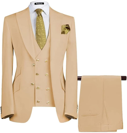 Champagne Peaked Lapel Prom Suit - Trendsetting Three-Piece Design