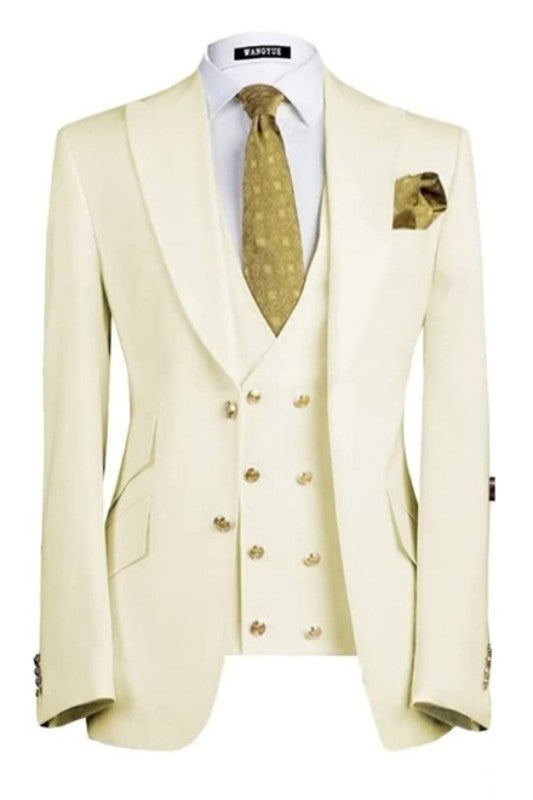 Cream Three-Piece Peaked Lapel Prom Suit