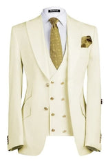 Cream Three-Piece Peaked Lapel Prom Suit