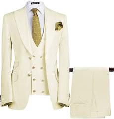 Cream Three-Piece Peaked Lapel Prom Suit