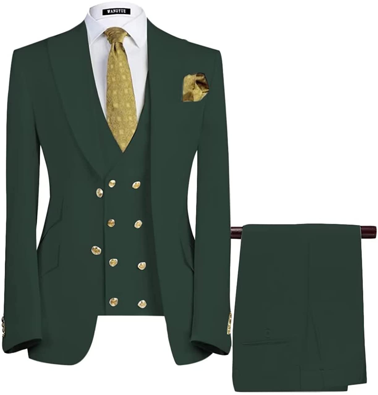 Dark Green Three-Piece Peaked Lapel Business Suit