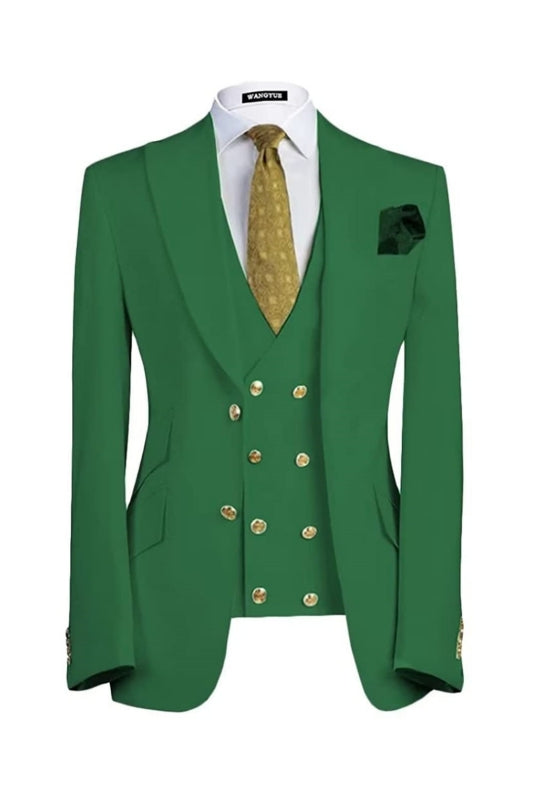 Modern Emerald Green Peaked Lapel 3-Piece Prom Suit for Men