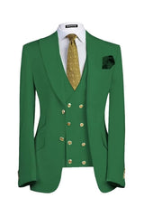 Modern Emerald Green Peaked Lapel 3-Piece Prom Suit for Men