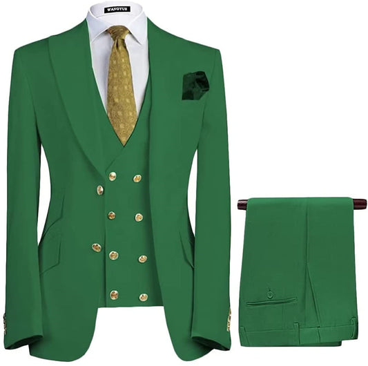 Modern Emerald Green Peaked Lapel 3-Piece Prom Suit for Men