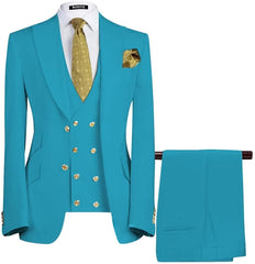 Lake Blue Three-Piece Peaked Lapel Prom Suit