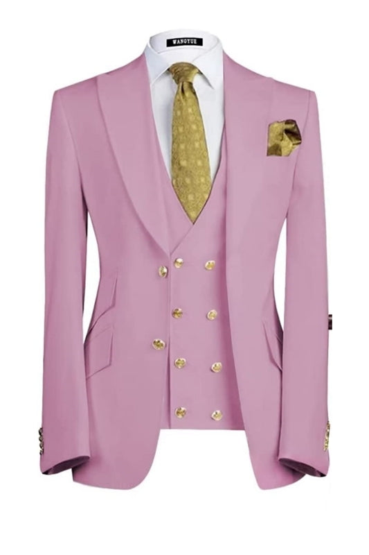 Chic Lilac 3-Piece Peaked Lapel Close Fitting Prom Suit for Men