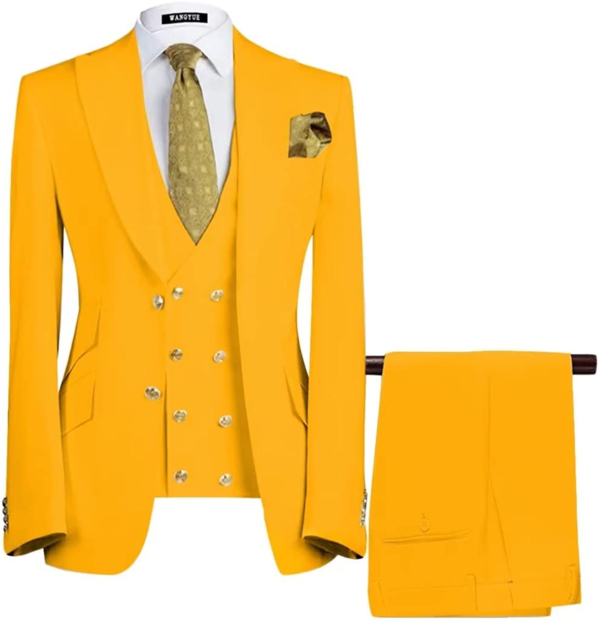 Modern Yellow 3-Piece Peaked Lapel Men's Prom Suit