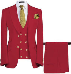 Modern Red 3-Piece Peaked Lapel Prom Suit for Men