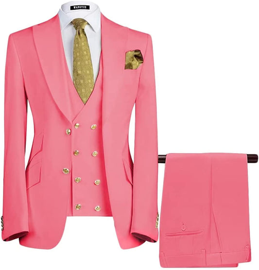 Candy Pink Three-Piece Peaked Lapel Prom Suit