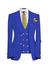 Royal Blue Three-Piece Peaked Lapel Prom Suit