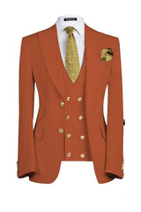 Rust Red Three-Piece Peaked Lapel Prom Suit