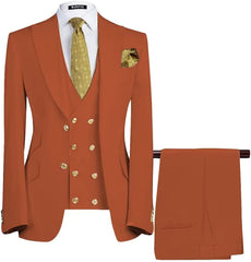 Rust Red Three-Piece Peaked Lapel Prom Suit