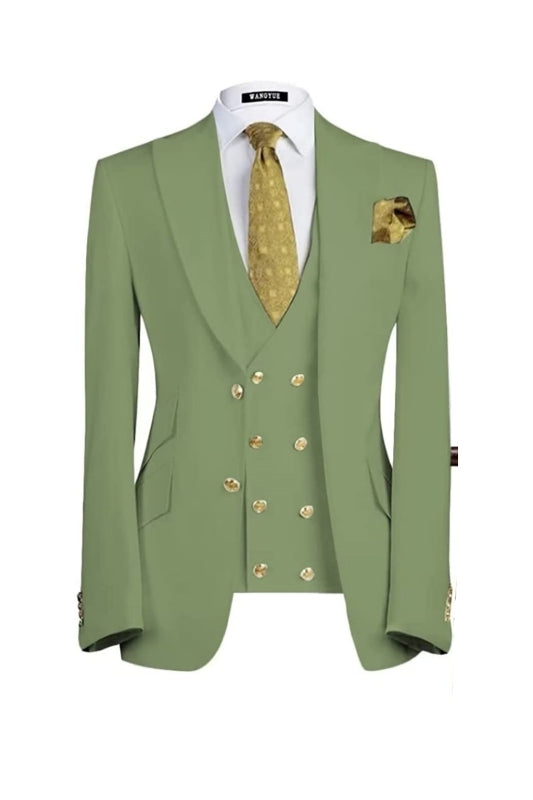 Sage Green Three-Piece Peaked Lapel Prom Suit