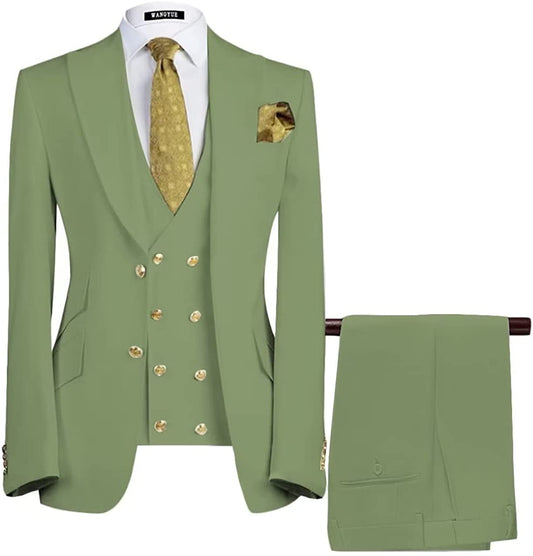 Sage Green Three-Piece Peaked Lapel Prom Suit