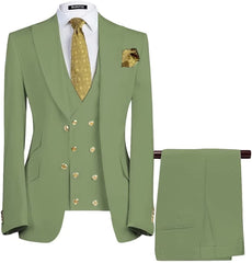 Sage Green Three-Piece Peaked Lapel Prom Suit