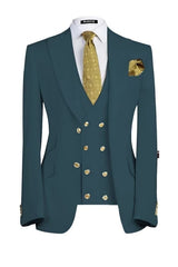 Formal Teal Peaked Lapel 3-Piece Business Men's Suit