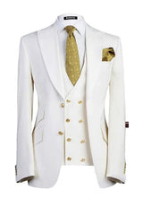 White Three-Piece Peaked Lapel Prom Suit