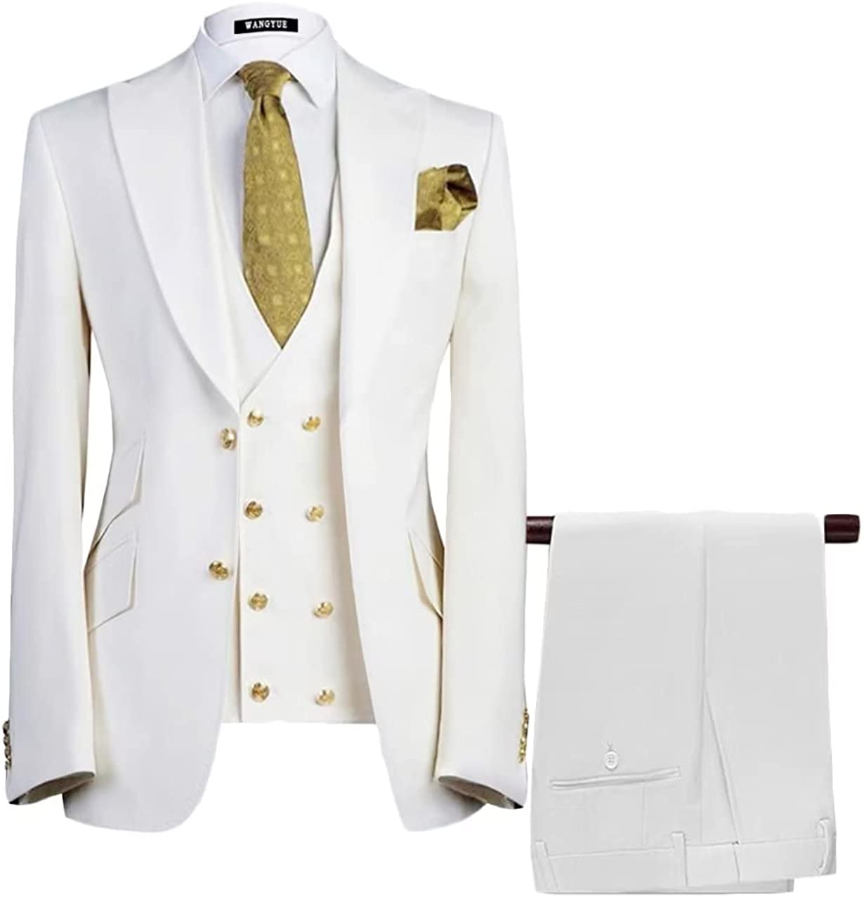 White Three-Piece Peaked Lapel Prom Suit